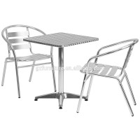 23.5'' Square Aluminum Indoor-Outdoor Table Set with 2 Slat Back Chairs