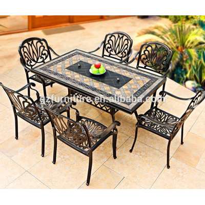 PATIO FURNITURE DINING SET CAST ALUMINUM RECTANGULAR TABLE