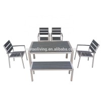 Brushed Aluminum Plastic Wood Dining Set Hotel Restaurant Dining Chair and Table Aluminum Bench