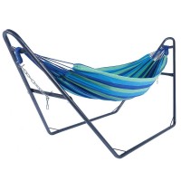 Outdoor Universal Multi-Use Heavy-Duty Steel Hammock Stand With Double Hammock Colorful Fabric Hammock