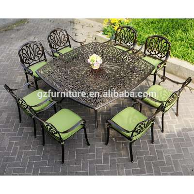 Cast aluminum patio dining set 9pc outdoor furniture square Nassau table 8 chair