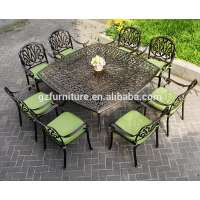 Cast aluminum patio dining set 9pc outdoor furniture square Nassau table 8 chair