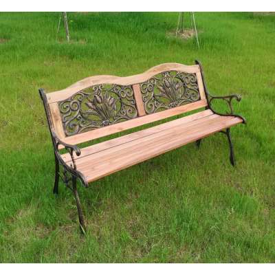 plastic back  cast iron wood garden bench